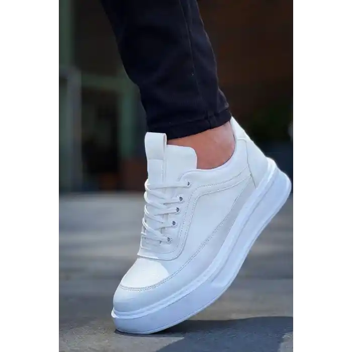 KB-006 Kuback Beyaz Cilt  Yüksek Taban Bağcıklı Günlük Erkek Ayakkabı