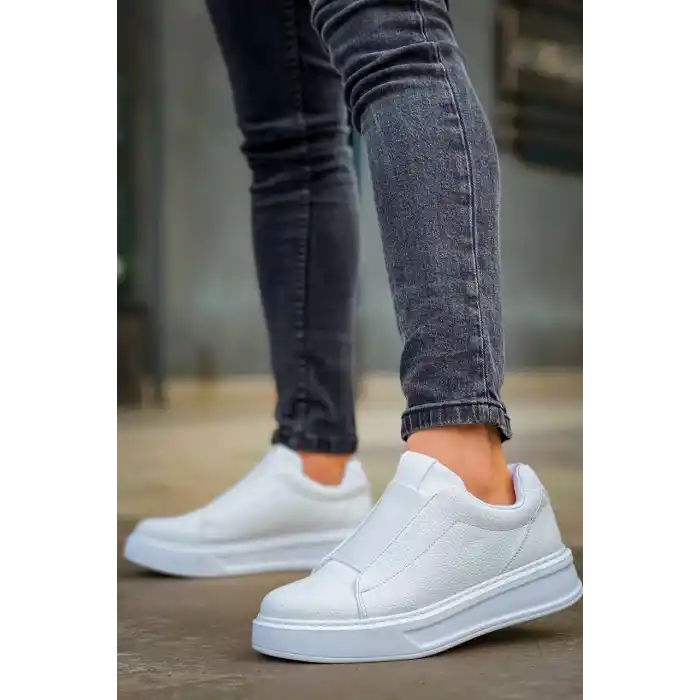 KB-007  Kuback  Beyaz Yüksek Taban Tek Bant Bağcıksız Günlük Erkek Ayakkabı