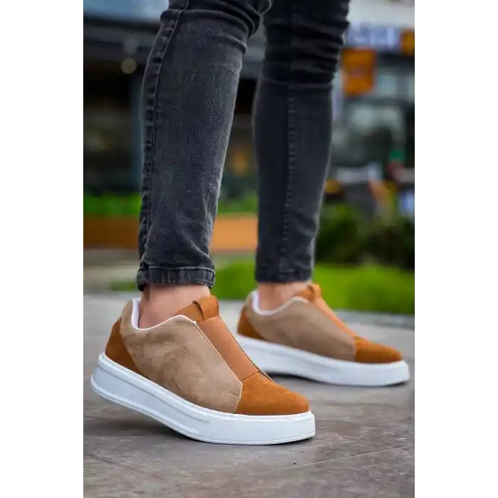 KB-007  Kuback  Vizon Taba Yüksek Taban Tek Bant Bağcıksız Günlük Erkek Ayakkabı