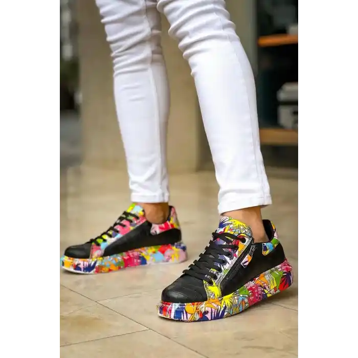 KB-02  Kuback Bağcıklı Crocodile Siyah Kırmızı Günlük Erkek Ayakkabı