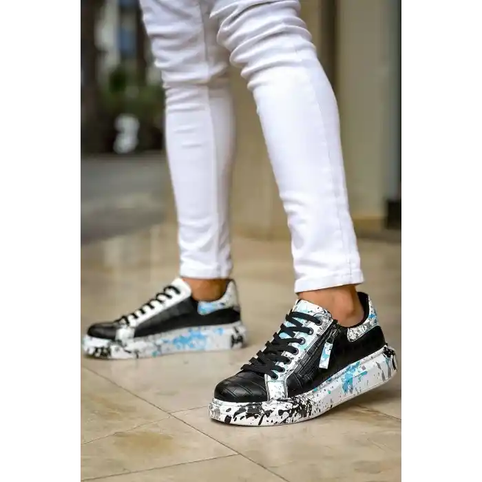 KB-02  Kuback Bağcıklı Crocodile Siyah Mavi Günlük Erkek Ayakkabı