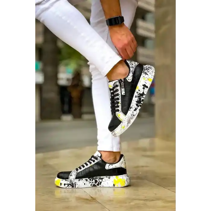 KB-02  Kuback Bağcıklı Crocodile Siyah Sarı Günlük Erkek Ayakkabı