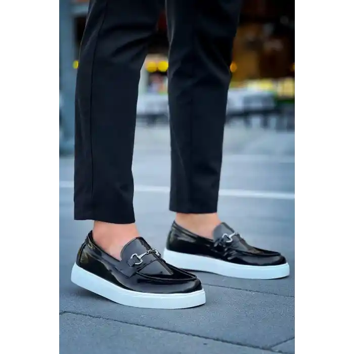 KB-027  Kuback Bağcıksız Siyah Rugan G Günlük Erkek Ayakkabı