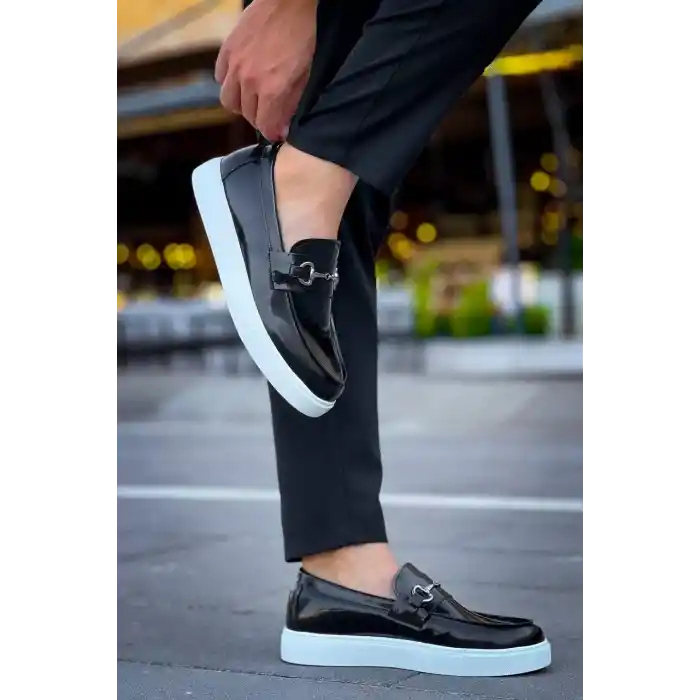 KB-027  Kuback Bağcıksız Siyah Rugan G Günlük Erkek Ayakkabı