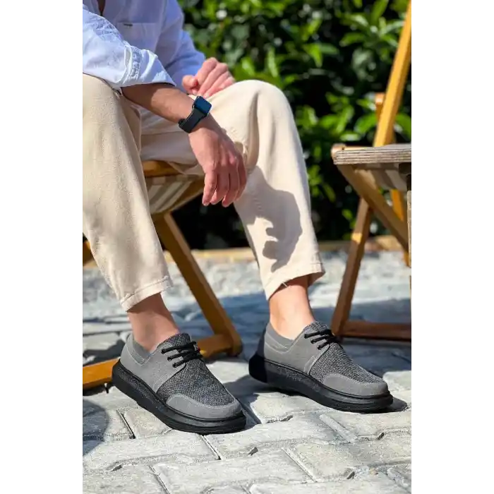 KB-042  Kuback Bağcıklı Gri Siyah Taban Günlük Erkek Ayakkabı