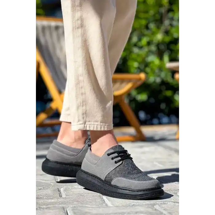KB-042  Kuback Bağcıklı Gri Siyah Taban Günlük Erkek Ayakkabı