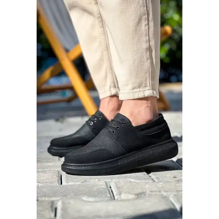 KB-042  Kuback Bağcıklı  Siyah Deri Tozu Siyah Taban Günlük Erkek Ayakkabı