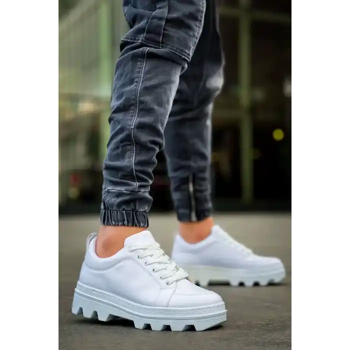 KB-056 Kuback Beyaz Cilt Beyaz Yüksek Taban Günlük Spor Ayakkabı