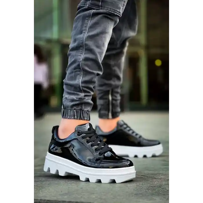 KB-056 Kuback Siyah Rugan Beyaz Yüksek Taban Günlük Spor Ayakkabı