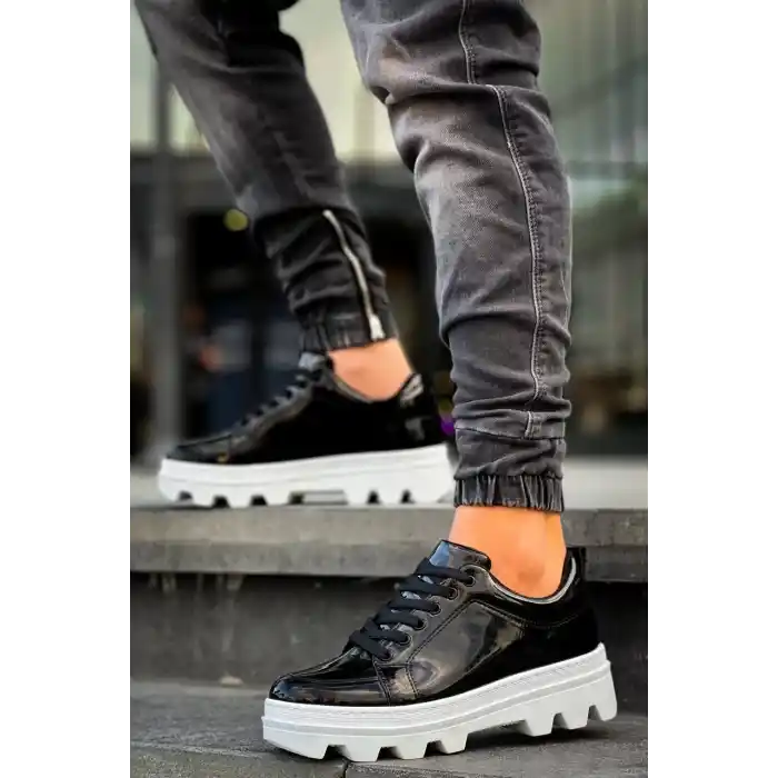 KB-056 Kuback Siyah Rugan Beyaz Yüksek Taban Günlük Spor Ayakkabı