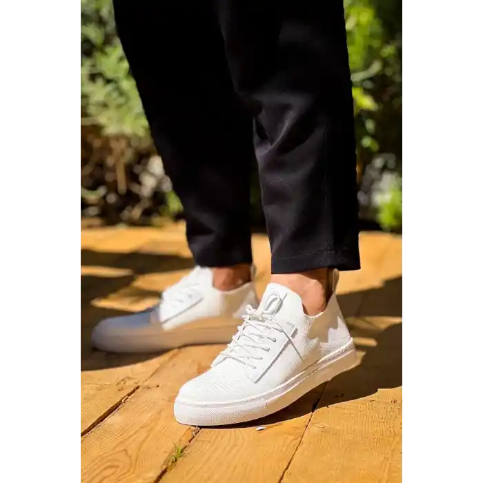 KB-110  Kuback Beyaz Triko Yüksek Taban Bağcıklı Günlük Erkek Ayakkabı