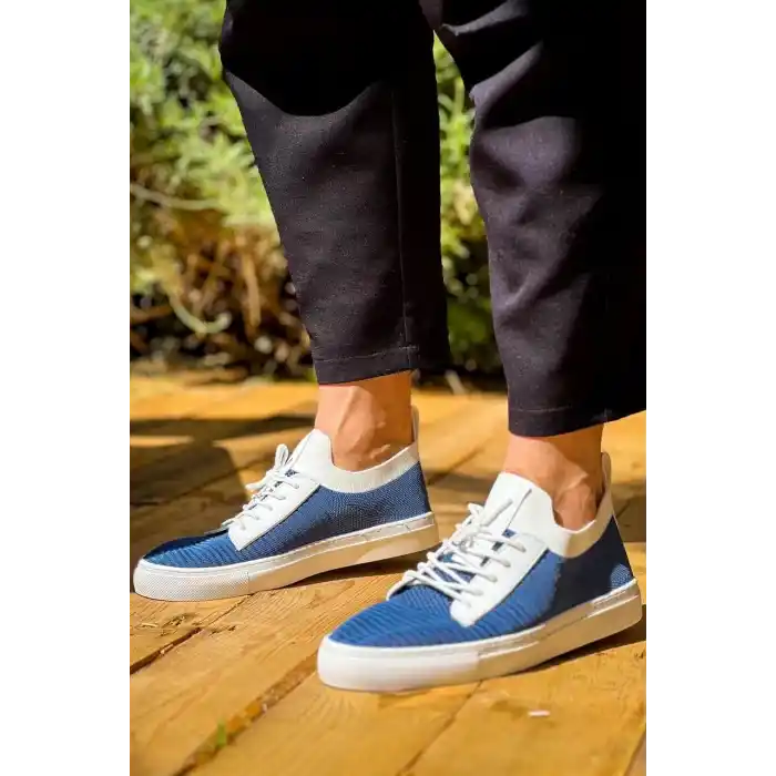 KB-110  Kuback Mavi Triko Yüksek Taban Bağcıklı Günlük Erkek Ayakkabı