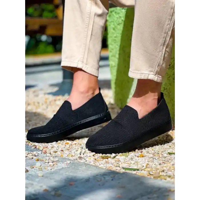 KB-114  Kuback Siyah Triko Siyah  Yüksek Taban Bağcıksız Günlük Erkek Ayakkabı