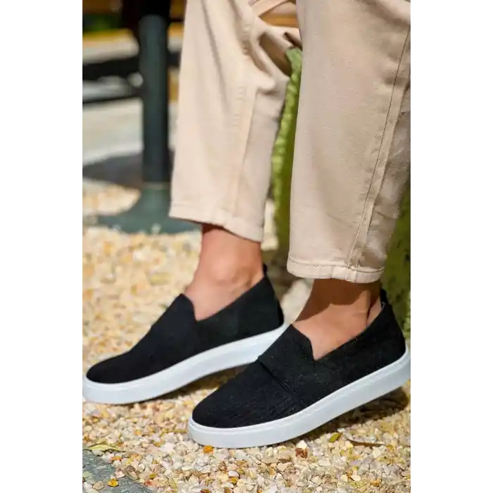 KB-114  Kuback Siyah Triko Yüksek Taban Bağcıksız Günlük Erkek Ayakkabı