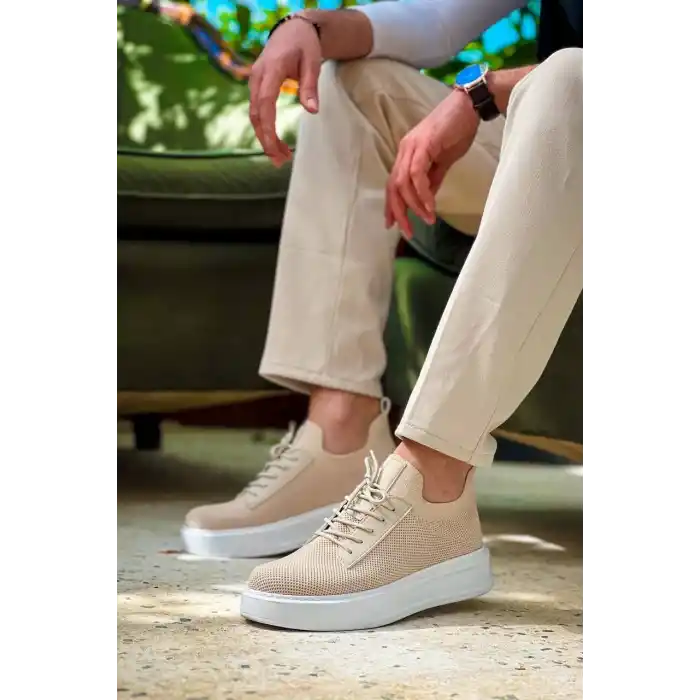 KB-116 Kuback Bej Bağcıklı Triko Günlük Erkek Ayakkabı