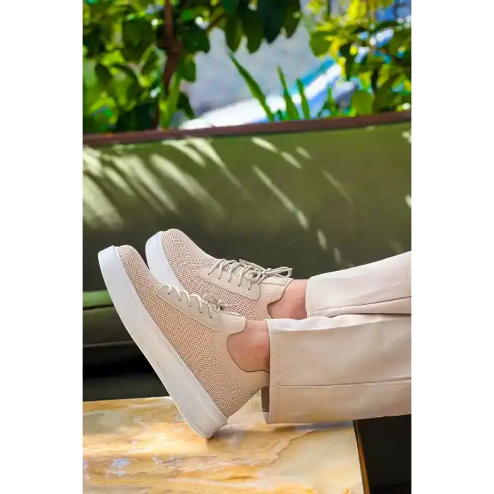 KB-116 Kuback Bej Bağcıklı Triko Günlük Erkek Ayakkabı