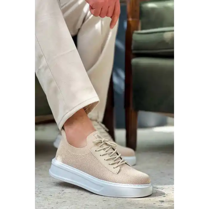 KB-116 Kuback Bej Bağcıklı Triko Günlük Erkek Ayakkabı