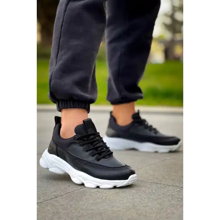 KB-707  Kuback Siyah Cilt Yüksek Taban Bağcıklı Günlük Erkek Ayakkabı