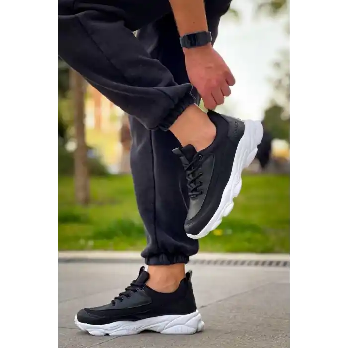 KB-707  Kuback Siyah Cilt Yüksek Taban Bağcıklı Günlük Erkek Ayakkabı