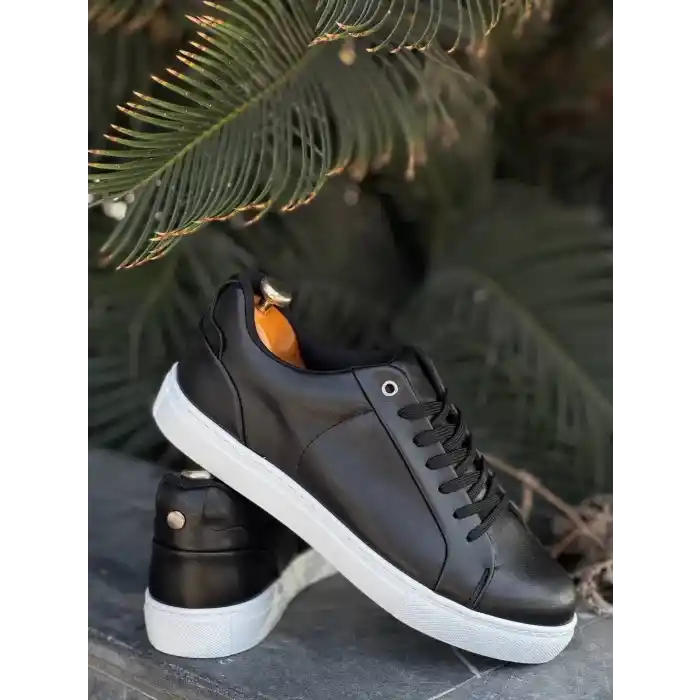 KB-BX1  Kuback Siyah Cilt Yüksek Beyaz Taban Günlük Erkek Ayakkabı