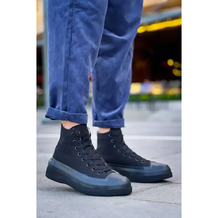 KB-CX-3 Kuback Uzun Siyah Keten Siyah Yüksek Taban Spor Ayakkabı