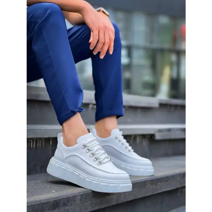 KB-X10 Kuback Beyaz Cilt  Beyaz Yüksek Taban Günlük Spor Ayakkabı