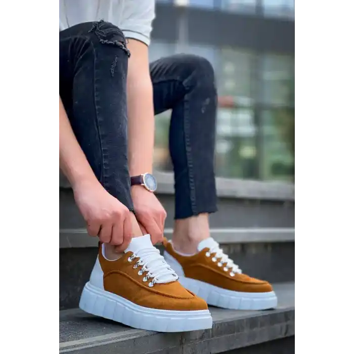 KB-X10 Kuback Taba Süet Beyaz Yüksek Taban Günlük Spor Ayakkabı