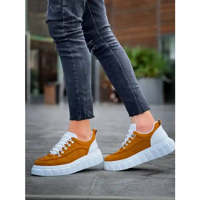 KB-X10 Kuback Taba Süet Beyaz Yüksek Taban Günlük Spor Ayakkabı