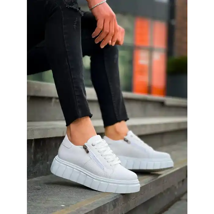 KB-X155 Kuback Beyaz Cilt Detaylı Beyaz Yüksek Taban Günlük Spor Ayakkabı