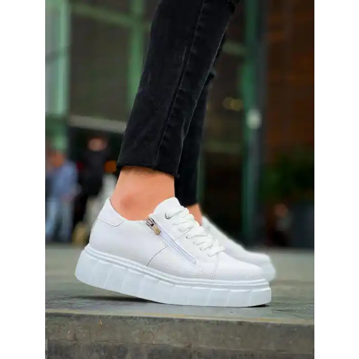 KB-X155 Kuback Beyaz Cilt Detaylı Beyaz Yüksek Taban Günlük Spor Ayakkabı