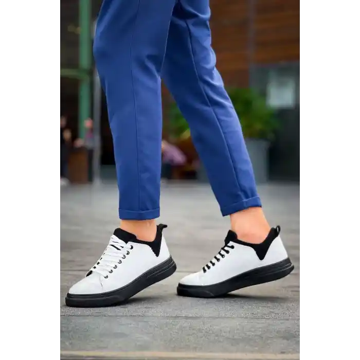 KB-X204 Kuback Beyaz Siyah Keten Siyah Yüksek Taban Günlük Erkek Spor Ayakkabı