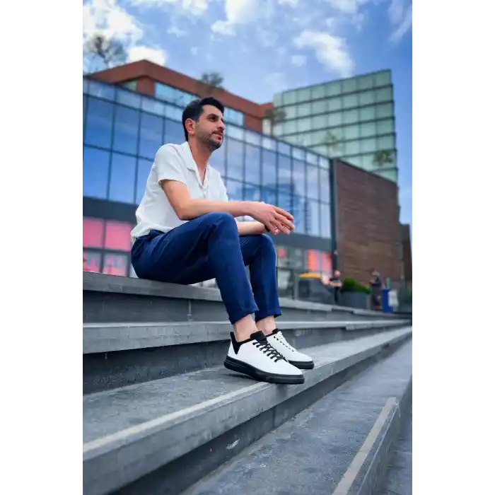 KB-X204 Kuback Beyaz Siyah Keten Siyah Yüksek Taban Günlük Erkek Spor Ayakkabı