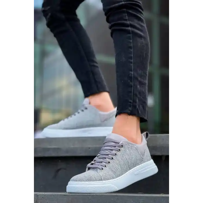 KB-X204 Kuback Gri Keten Beyaz Yüksek Taban Günlük Erkek Spor Ayakkabı