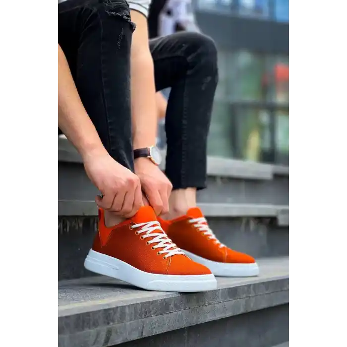 KB-X204 Kuback Turuncu Keten Beyaz Yüksek Taban Günlük Erkek Spor Ayakkabı