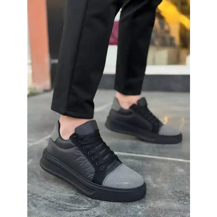 KB-X46 Kuback Siyah Gri Yüksek Siyah Taban Günlük Spor Ayakkabı