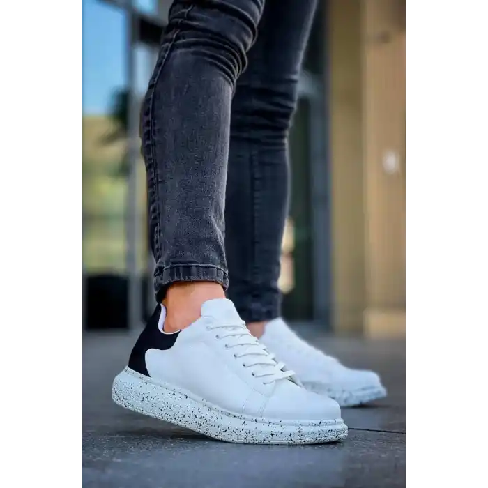 KB-X500  Kuback Beyaz Siyah  Yüksek Taban Bağcıklı Günlük Erkek Ayakkabı