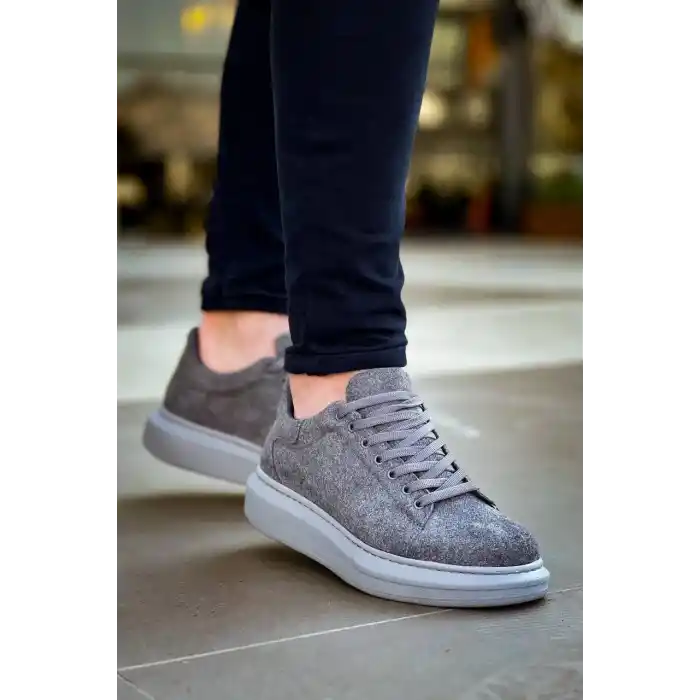 KB-X500  Kuback Gri Süet Yüksek Taban Bağcıklı Günlük Erkek Ayakkabı