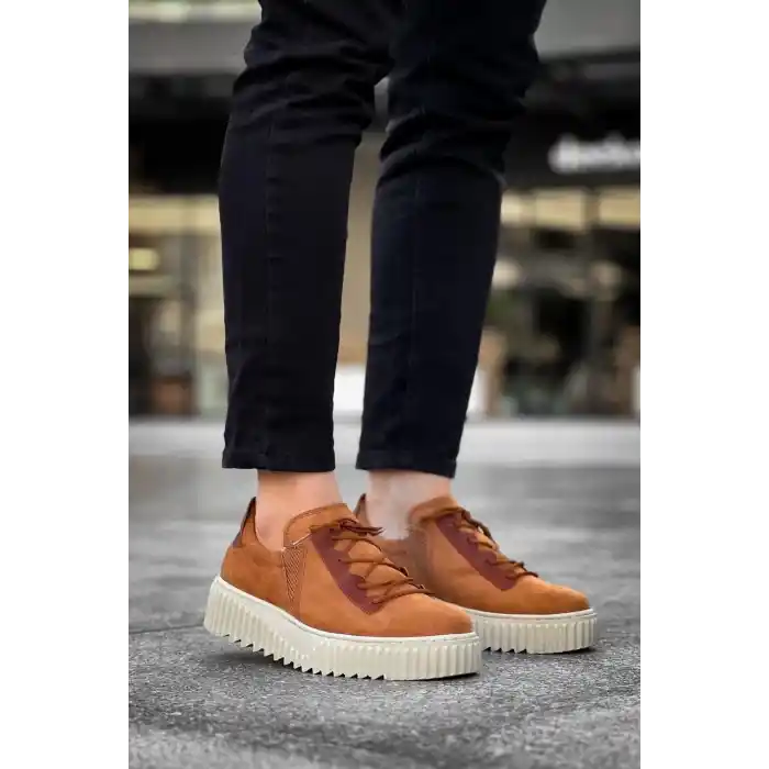 KB-X502  Kuback Taba Süet Yüksek Bej Taban Bağcık Detaylı Lastikli Günlük Erkek Ayakkabı