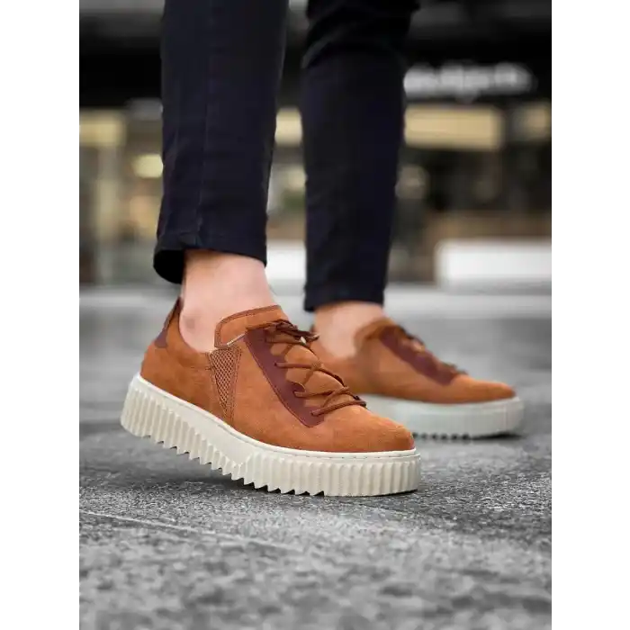 KB-X502  Kuback Taba Süet Yüksek Bej Taban Bağcık Detaylı Lastikli Günlük Erkek Ayakkabı