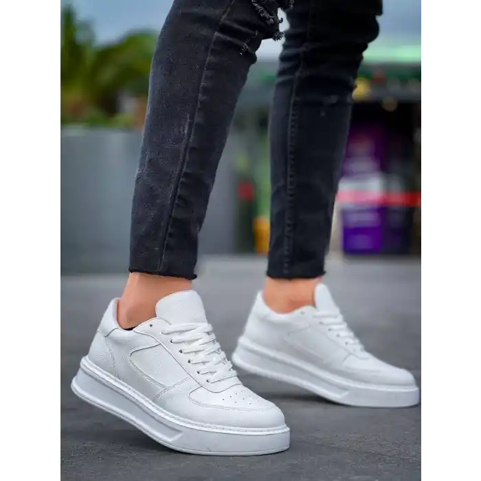 KB-X8 Kuback Beyaz Cilt Beyaz Yüksek Taban Günlük Spor Ayakkabı