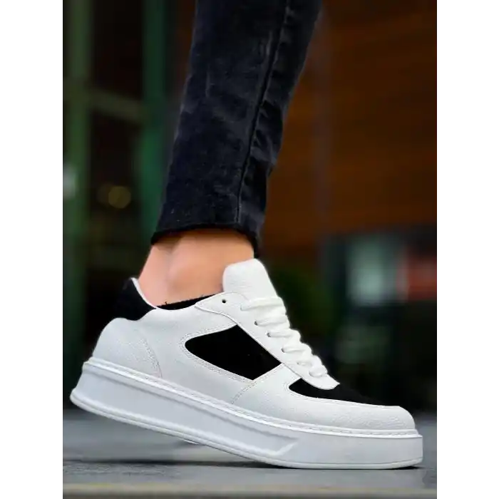 KB-X8 Kuback Beyaz Siyah Cilt Yüksek Taban Günlük Spor Ayakkabı