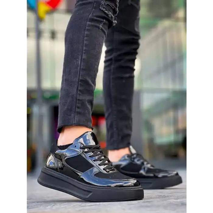 KB-X8 Kuback Siyah Rugan Yüksek Siyah Taban Günlük Spor Ayakkabı