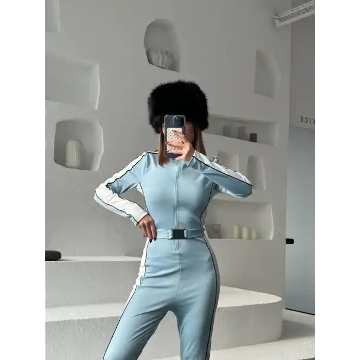 Kemer Detaylı Fermuarlı Tulum - Bebe Mavisi