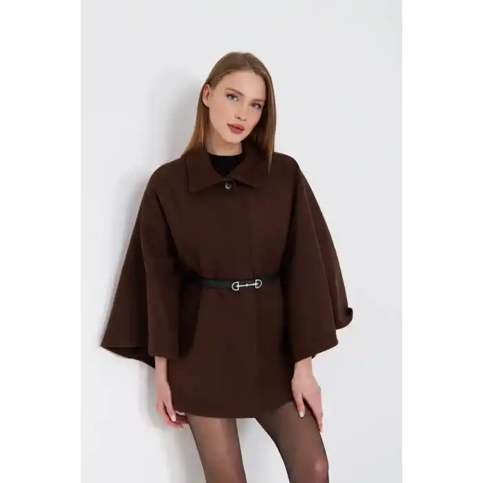 Kemerli kaşe panço kahve pt