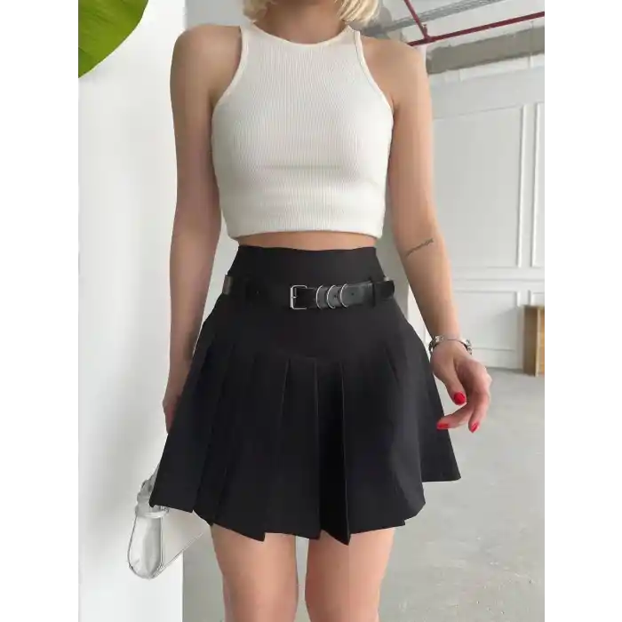 Kemerli pikseli şort etek