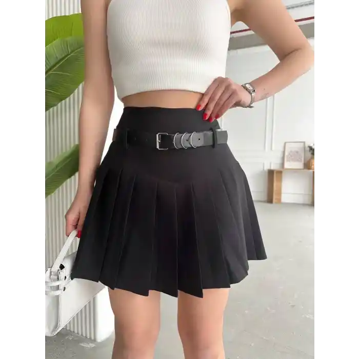 Kemerli pikseli şort etek