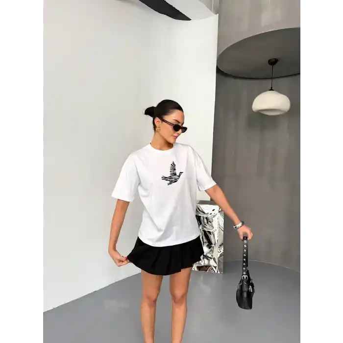 Kısa Kol Baskılı T-shirt - Beyaz