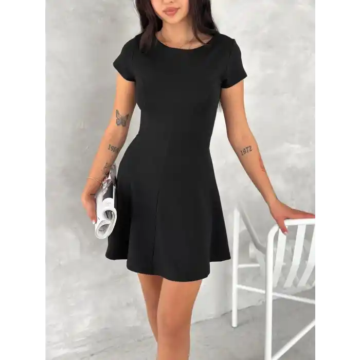 kısa kollu Mini Elbise - Siyah