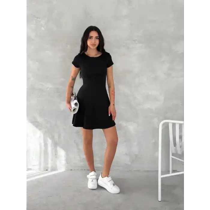 kısa kollu Mini Elbise - Siyah