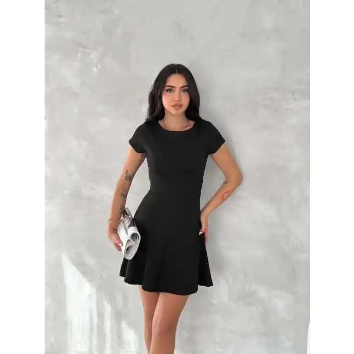 kısa kollu Mini Elbise - Siyah